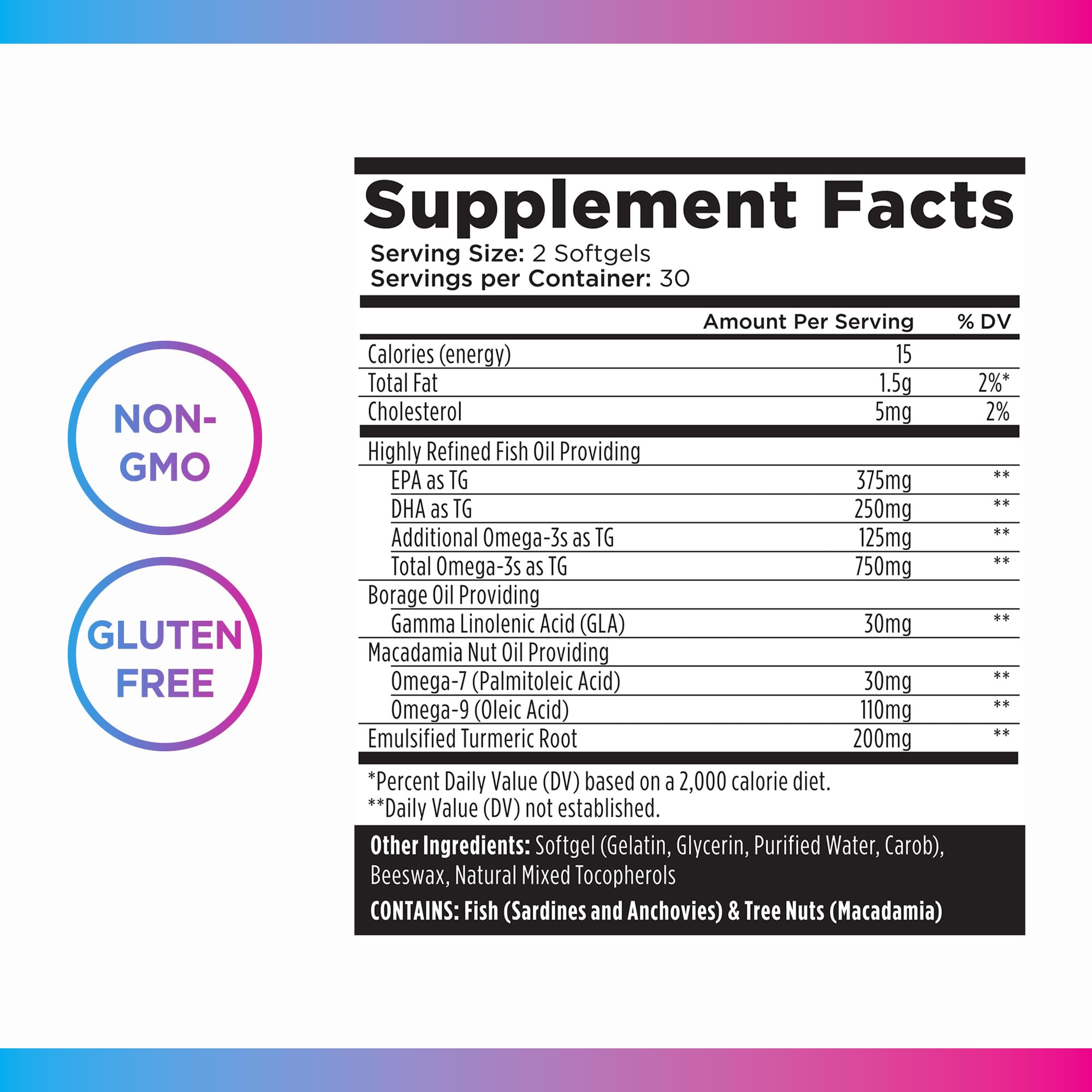 Gluten-free and non-GMO omega-3-6-9 with turmeric