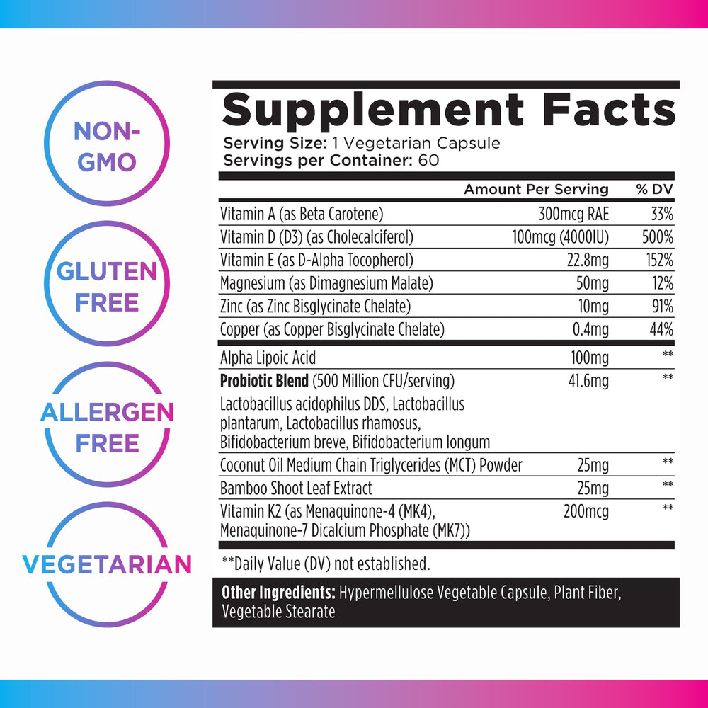 Supplement facts panel of Livingood Daily Vitamin D + Immune Complex