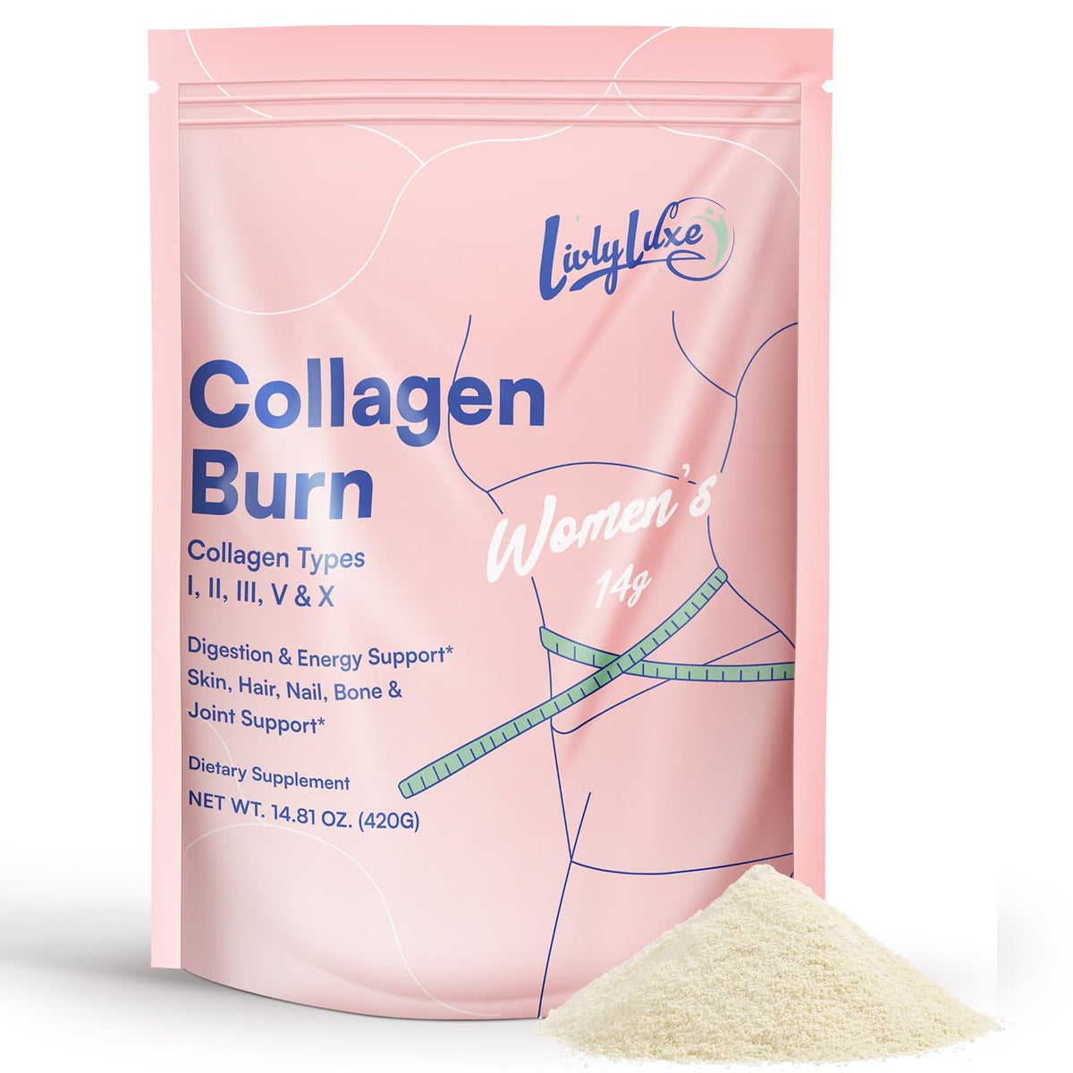 LivLyLuxe Collagen Burn Powder for Women packaging