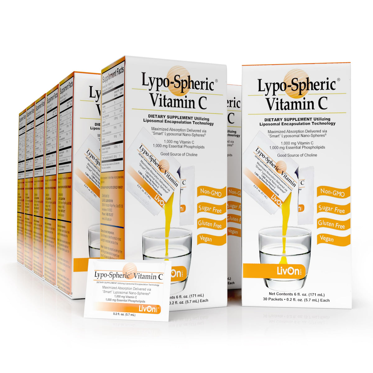 LivOn Lypo–Spheric Vitamin C packaging showing 1,000 mg per packet