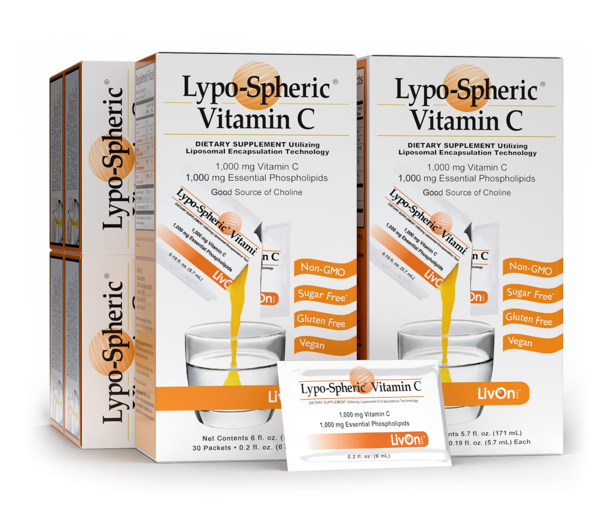LivOn Lypo-Spheric Vitamin C bottle front shows high-dose delivery for antioxidant support