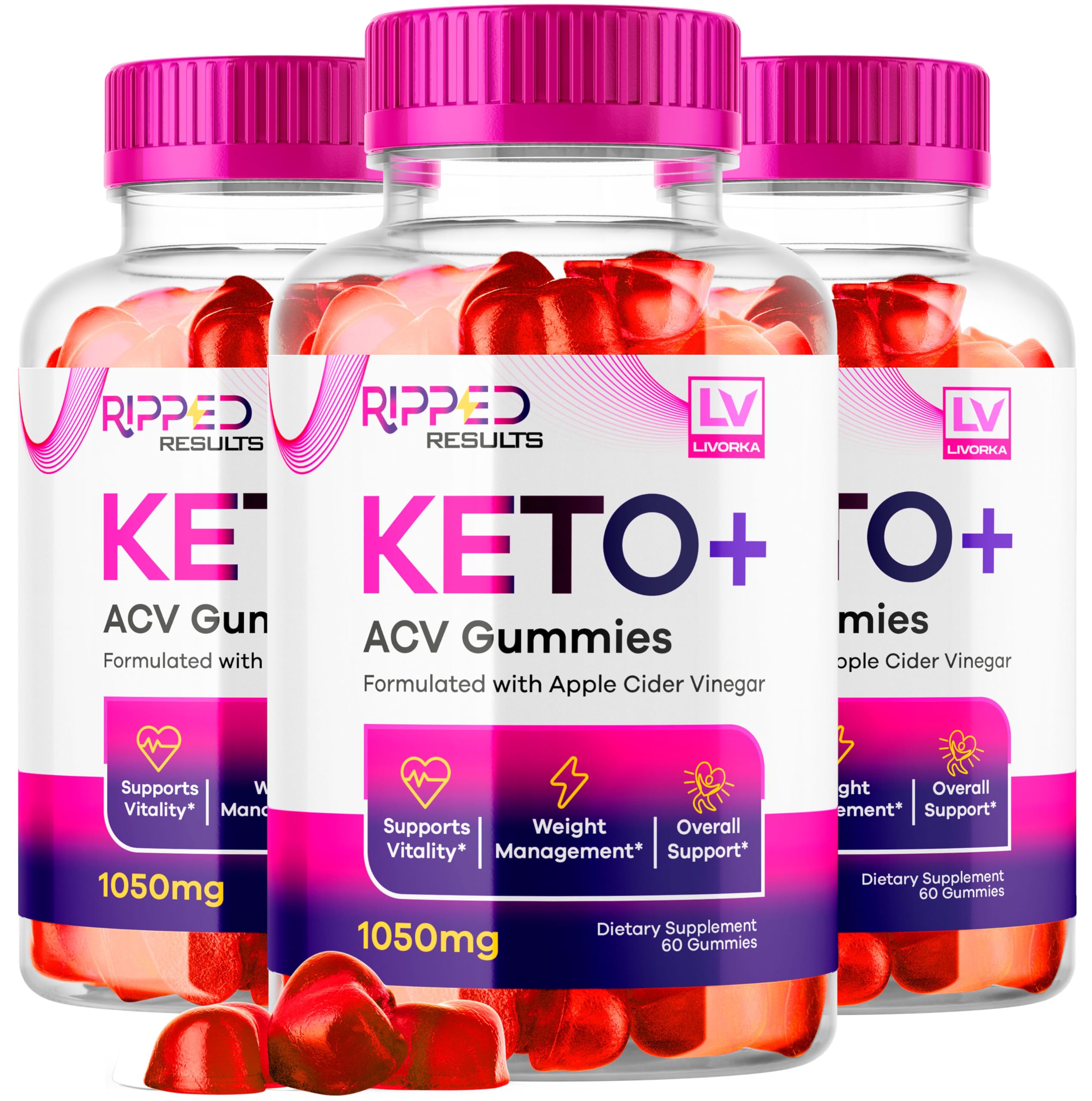 LIVORKA 3-pack Ripped Results Keto Gummies – front packaging