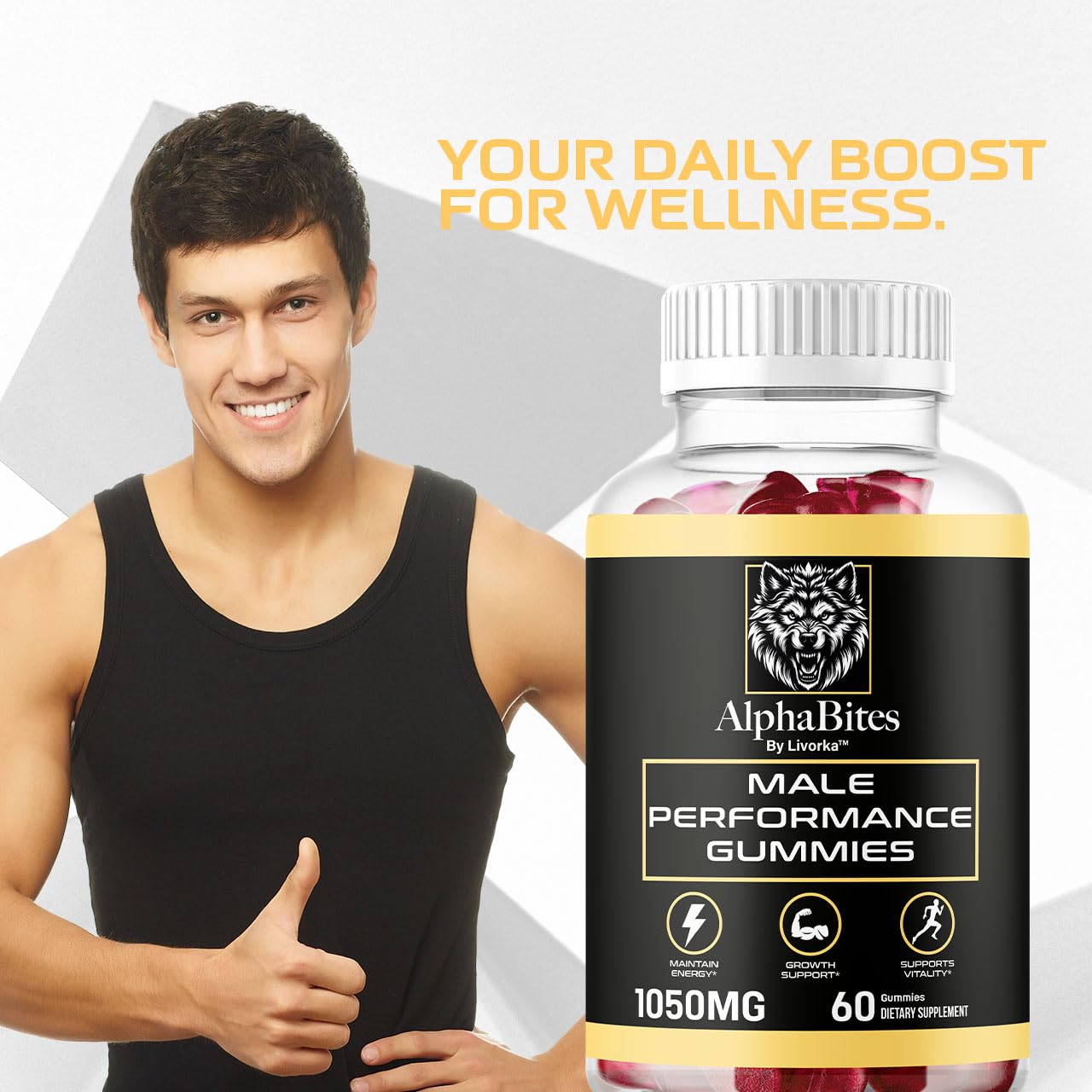 LIVORKA Alpha Bites serving size visual demonstrates easy daily dosing.