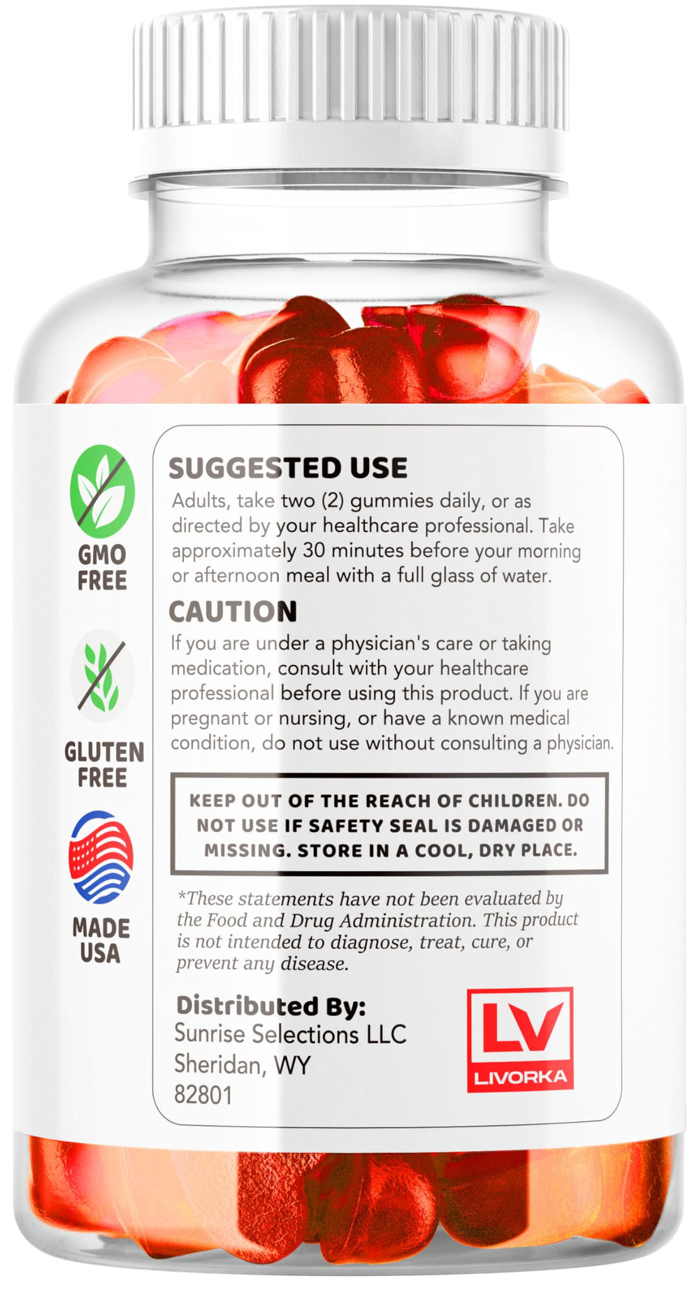 LIVORKA ingredient label close-up displays 1050mg serving transparency
