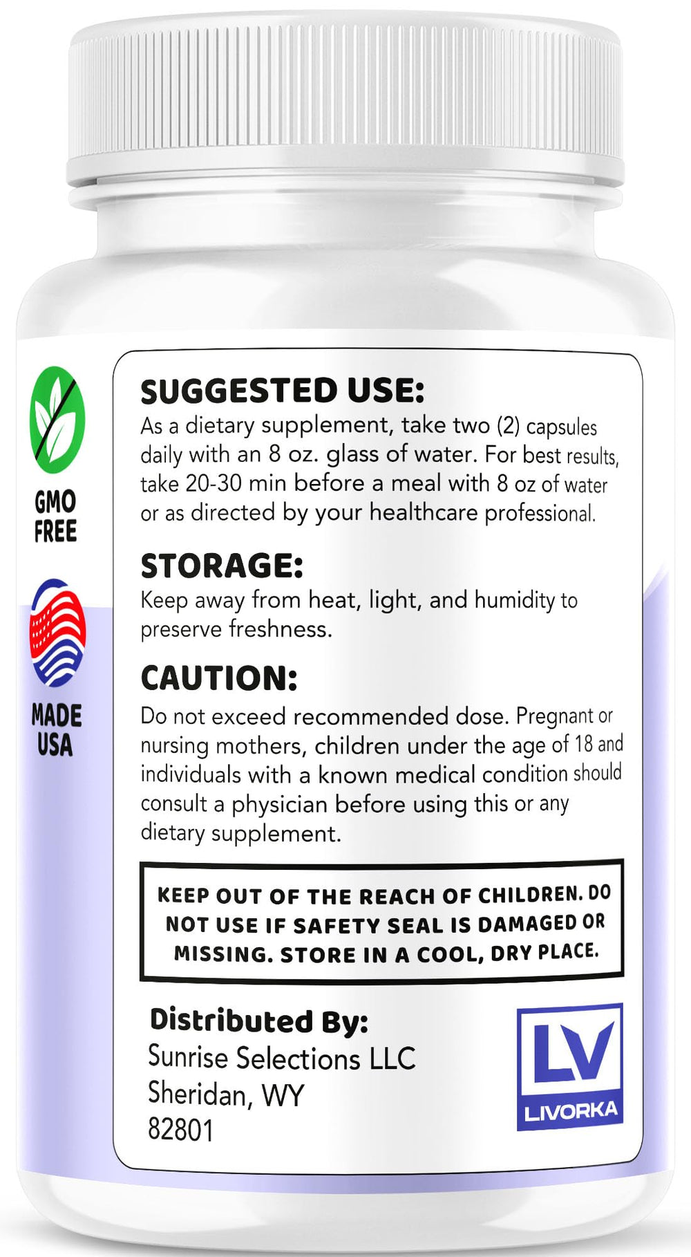 Livorka Flush Factor Plus bottle front with capsules, highlighting all-natural ingredients for daily support.