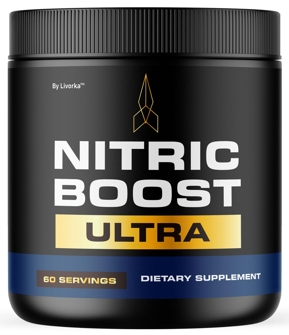 LIVORKA Nitric Boost Ultra Purple Powder bottle front view for energy support.