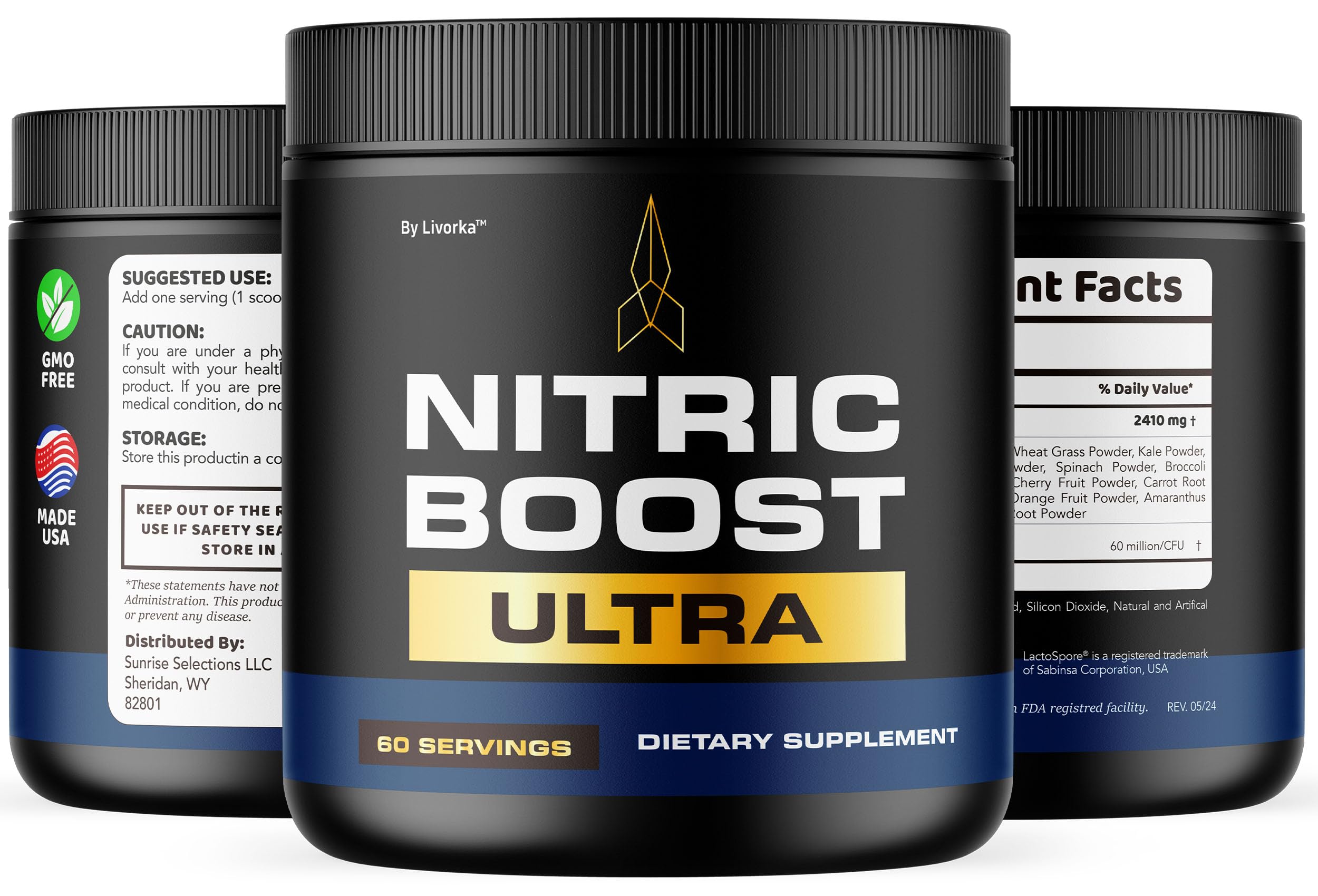 LIVORKA Nitric Boost Ultra Purple Powder packaging on shelf for easy daily use.