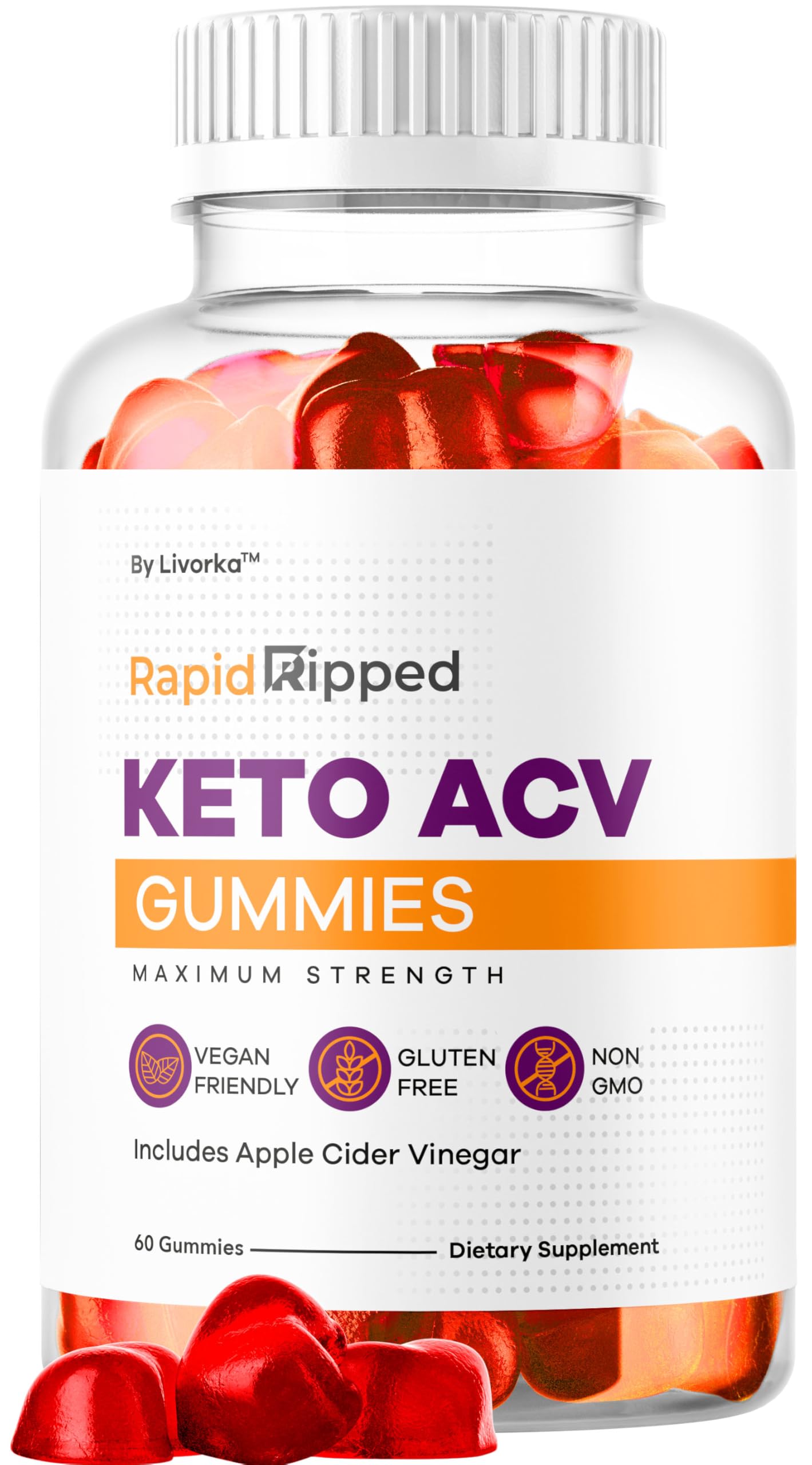 LIVORKA Rapid Ripped Keto ACV Gummies bottle supports keto daily goals with tasty tang.
