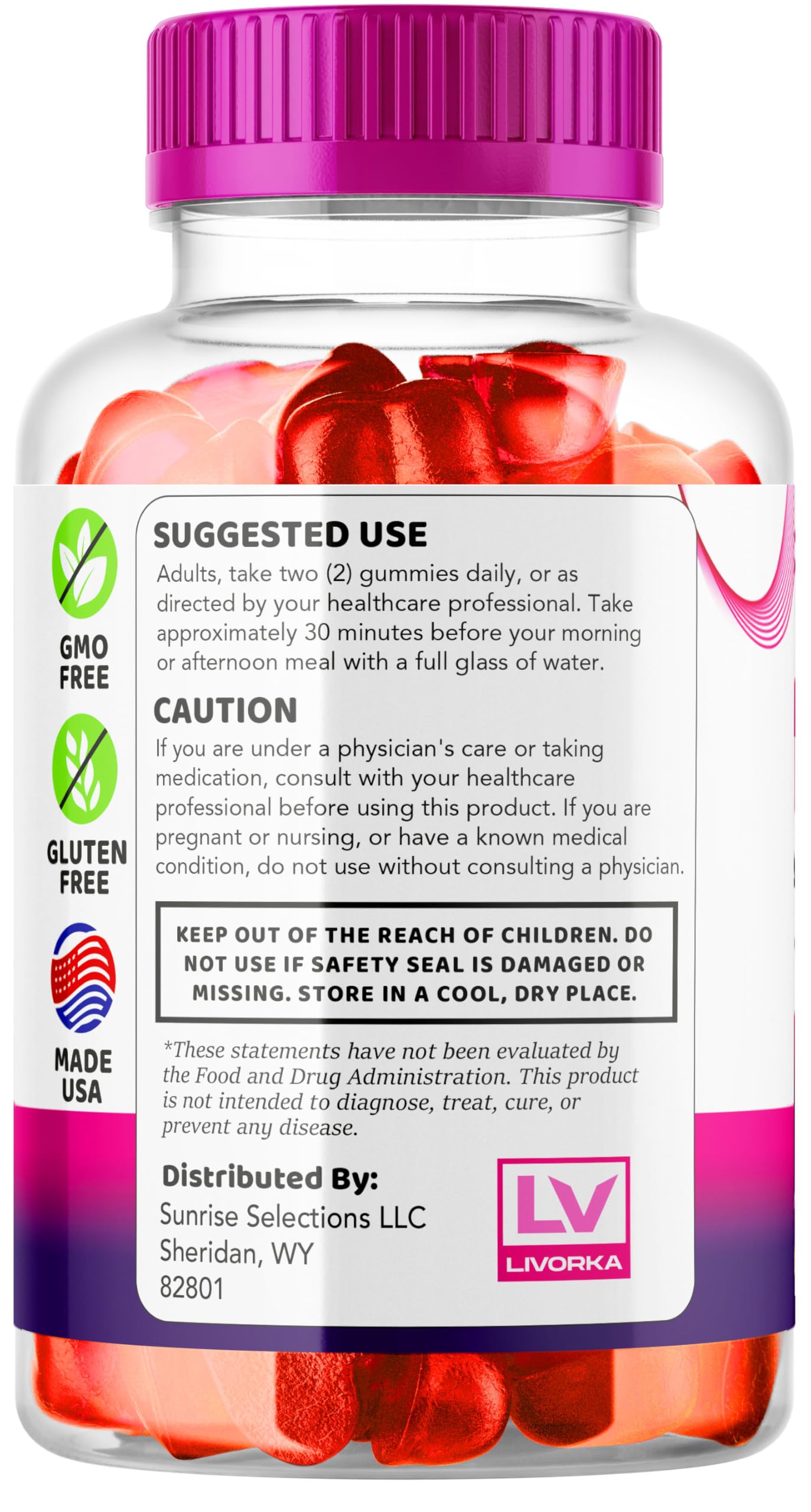 LIVORKA Ripped Results Keto + ACV Gummies 1050mg label close-up