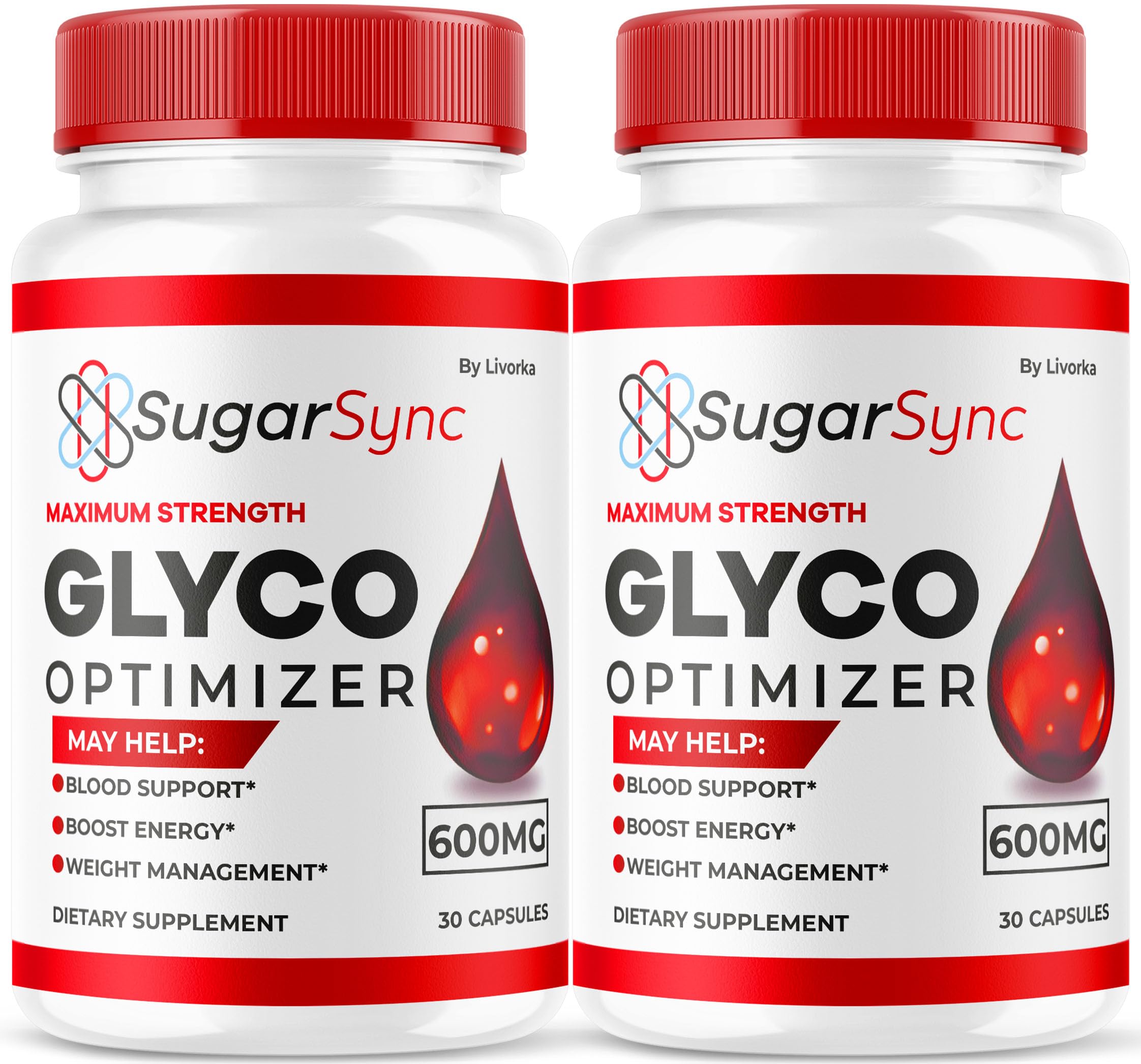 LIVORKA Sugar Sync Glyco Optimizer bottle highlights convenient two-pack for daily wellness.