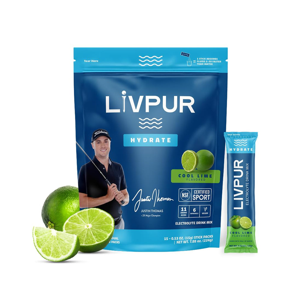 LivPur Electrolyte Drink Mix stick-pack ready for on-the-go hydration during workouts.