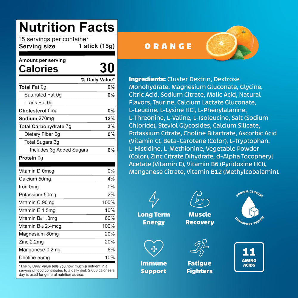 LivPur hydration in a glass with orange flavor for refreshing, easy mixing.