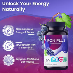 LIVS Iron Gummies label showing Vitamin C and Zinc