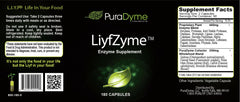 Front view of LiyfZyme digestive enzyme bottle showing 16 enzyme blend