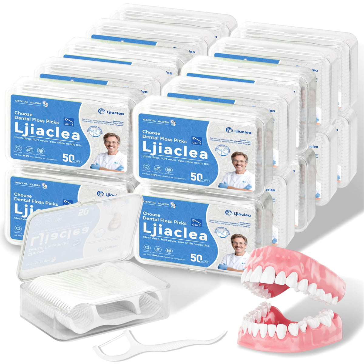 Front view of LJIACLEA 1000-count floss picks box