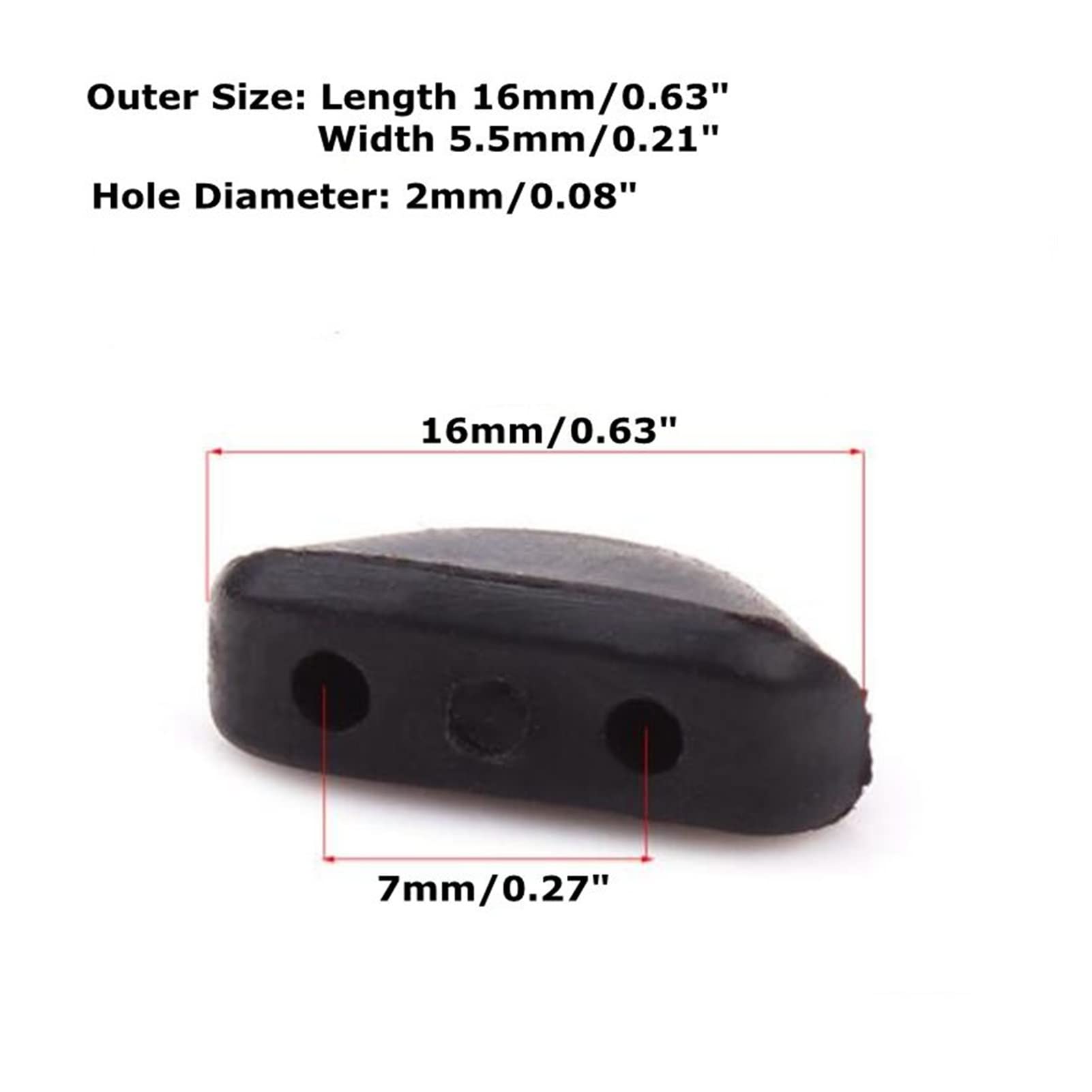 Close-up of two-hole plug-in silicone nose pads in black