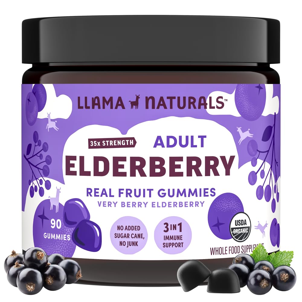 Llama Naturals Elderberry Gummies bottle showing 90 count