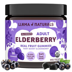 Llama Naturals Elderberry Gummies bottle showing 90 count