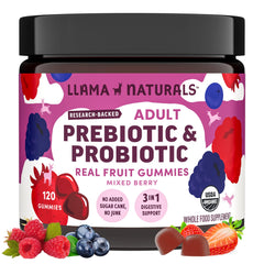 Llama Naturals Probiotics bottle with mixed berry gummies