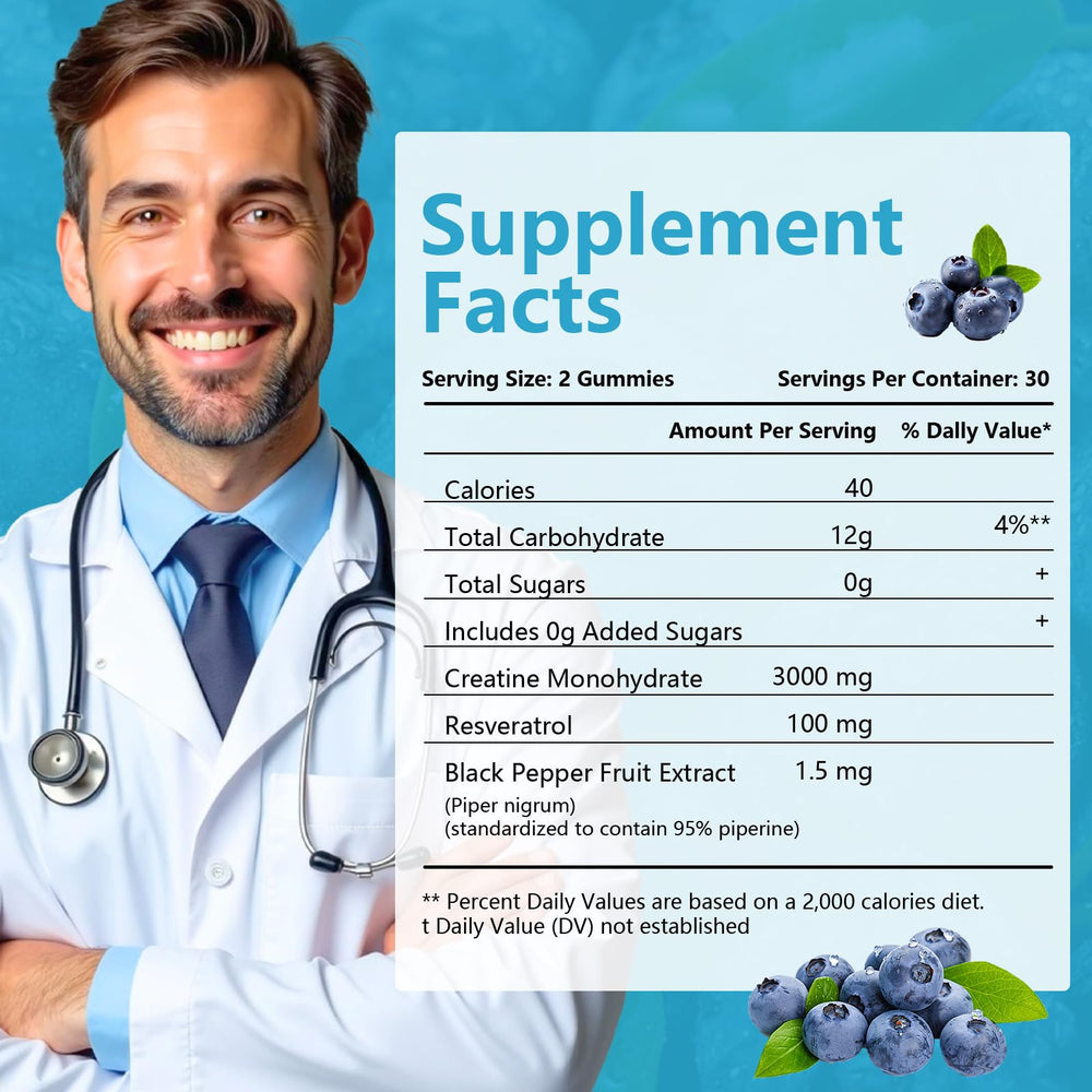 Nutrition facts and ingredients panel for LLQQIT Creatine Gummies