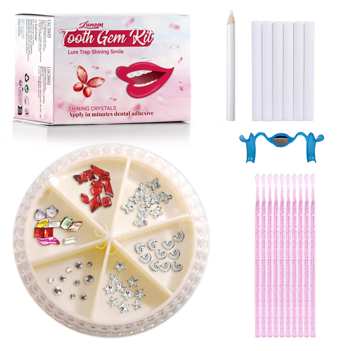 LMDGDS Tooth Gems Kit components laid out