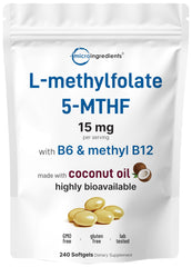 L-Methylfolate 15mg with B6 and Methyl B12 softgels in coconut oil