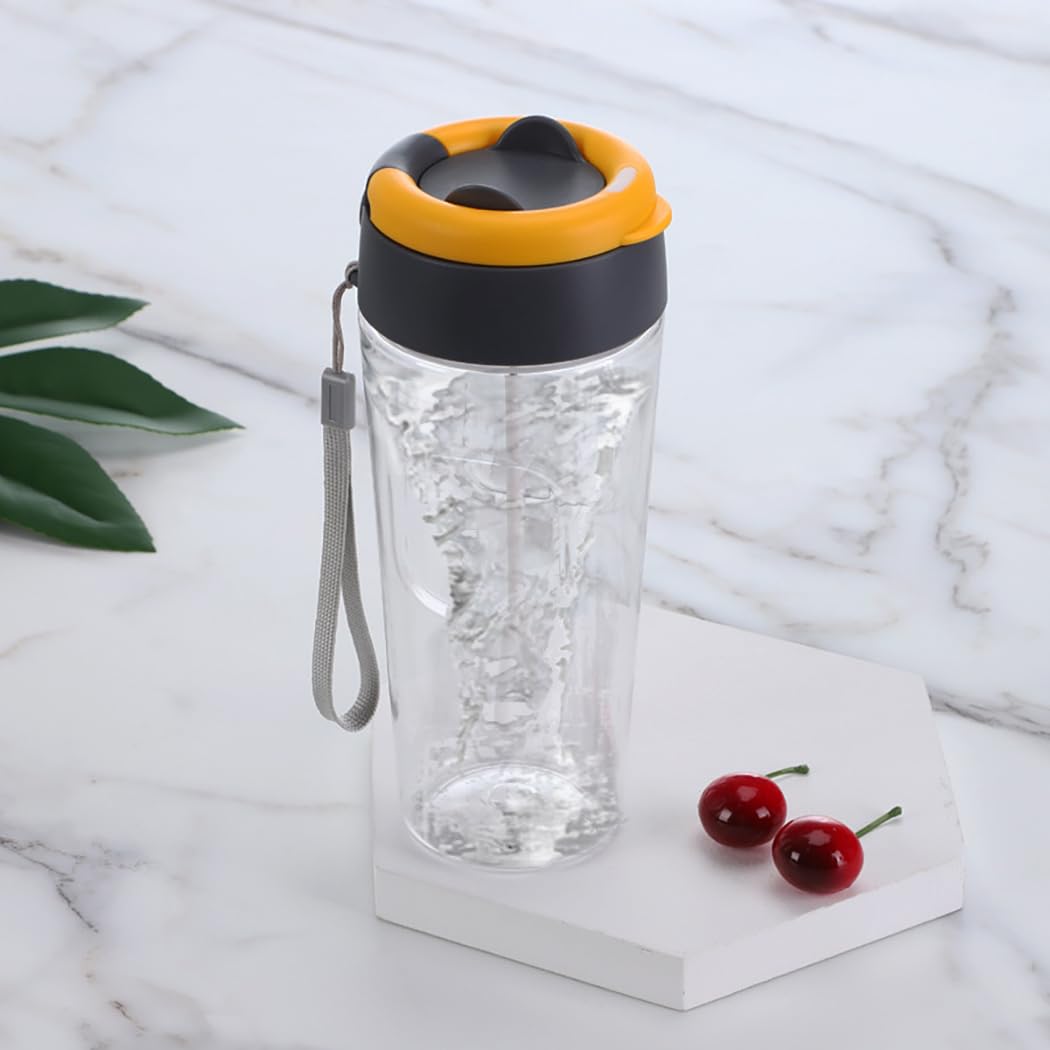 Front view of LMFUEN Electric Protein Shaker Bottle in yellow 21oz