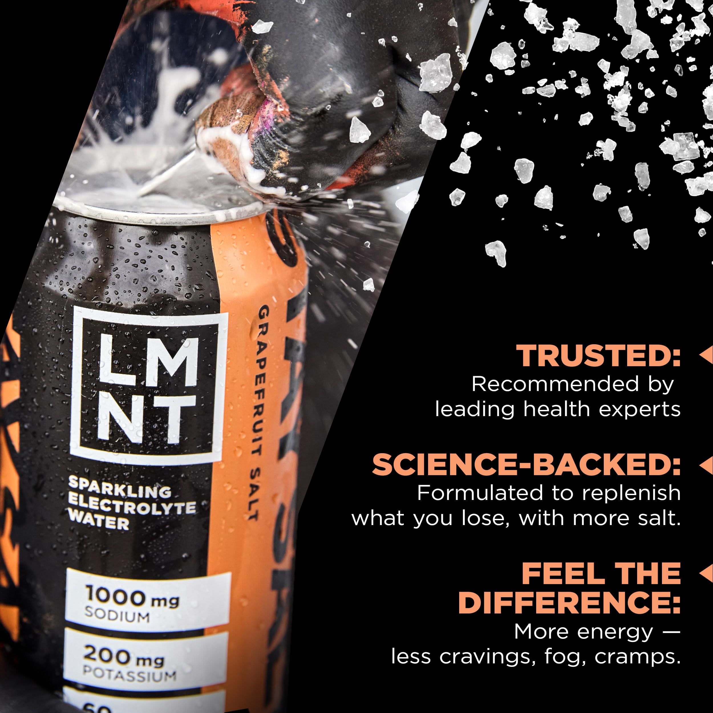 Stack of LMNT Sparkling Electrolyte drinks on kitchen counter