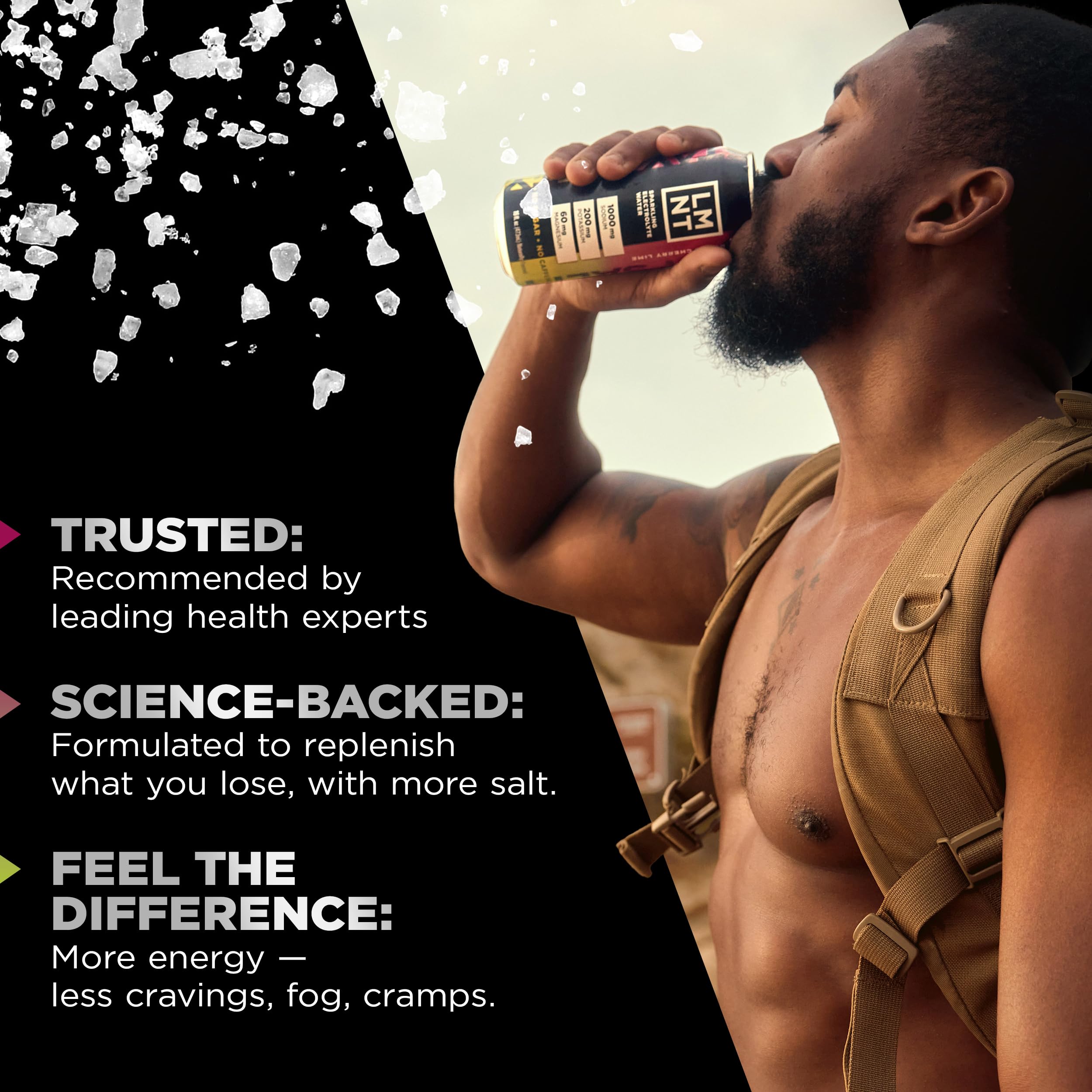 Close-up of LMNT Sparkling Electrolyte Water can opening and branding