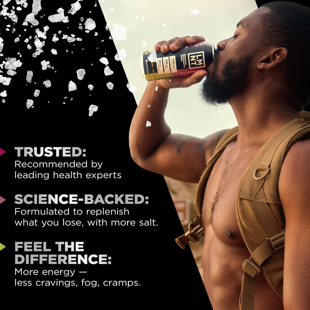 Close-up of LMNT Sparkling Electrolyte Water can opening and branding