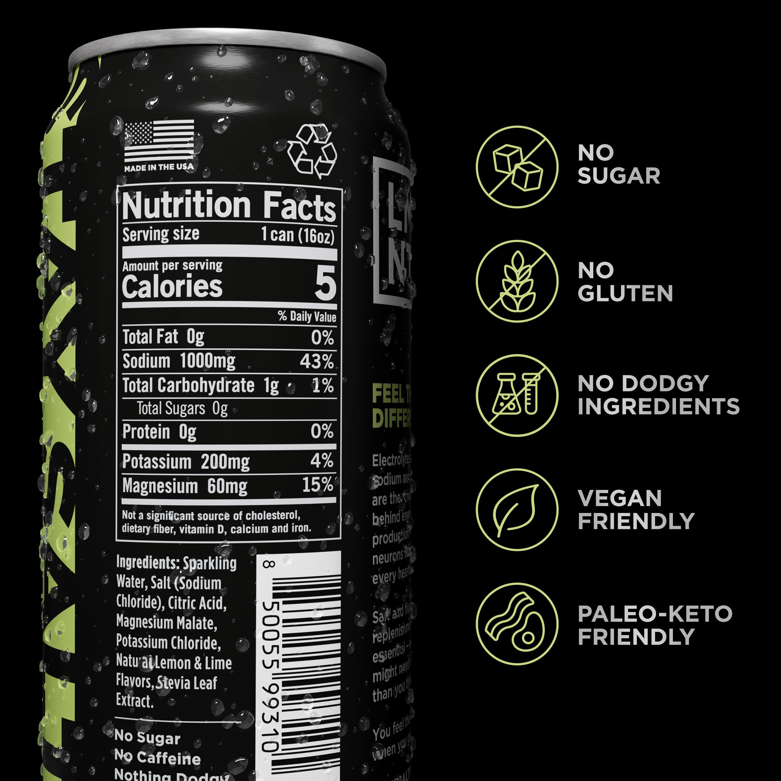 Label detail: No Sugar. No Caffeine. on LMNT Sparkling