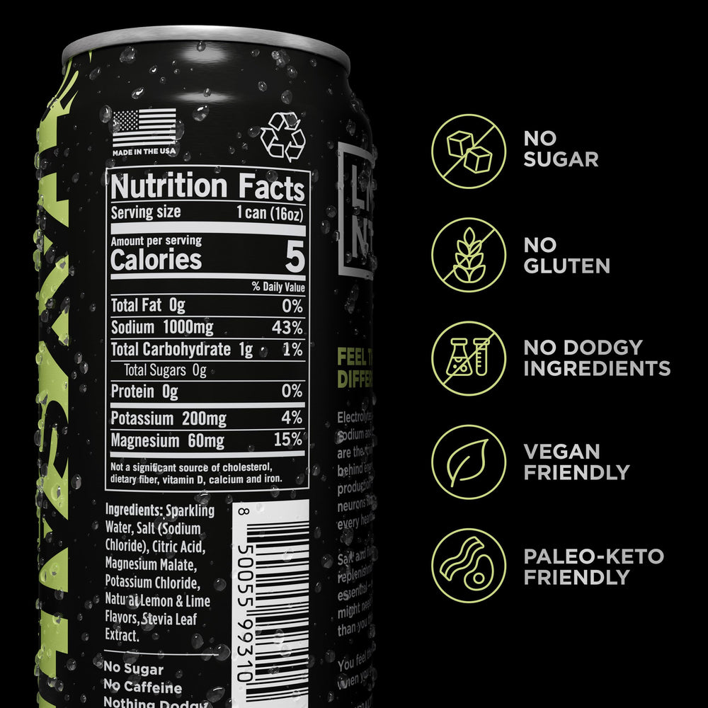 Label detail: No Sugar. No Caffeine. on LMNT Sparkling