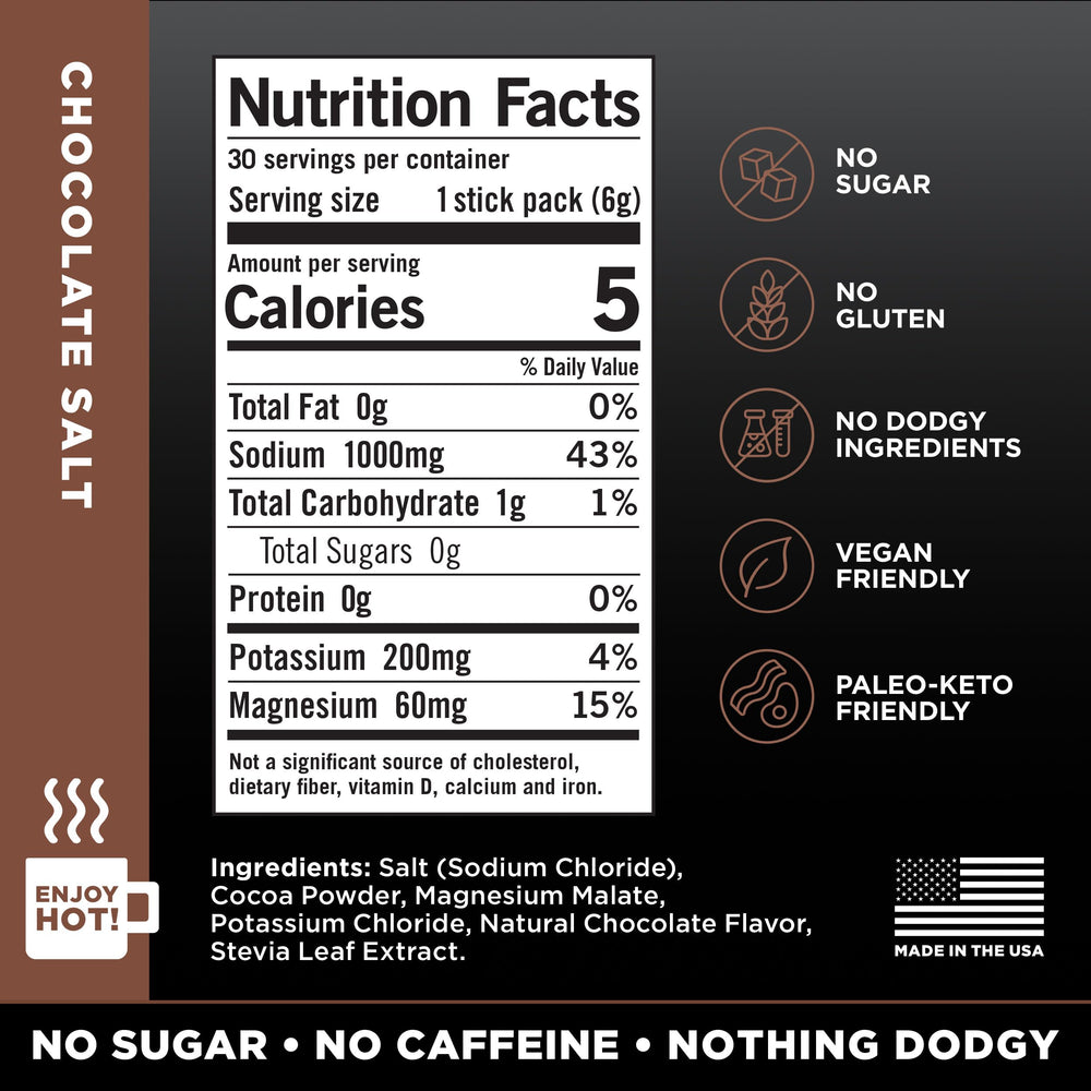 Close-up of LMNT Chocolate Salt hot chocolate sticks