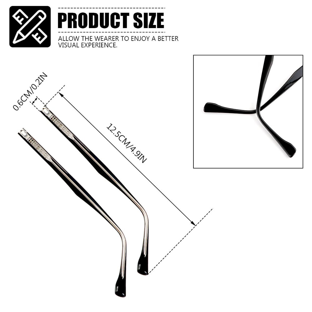 Black metal eyeglass arm with plastic components detail