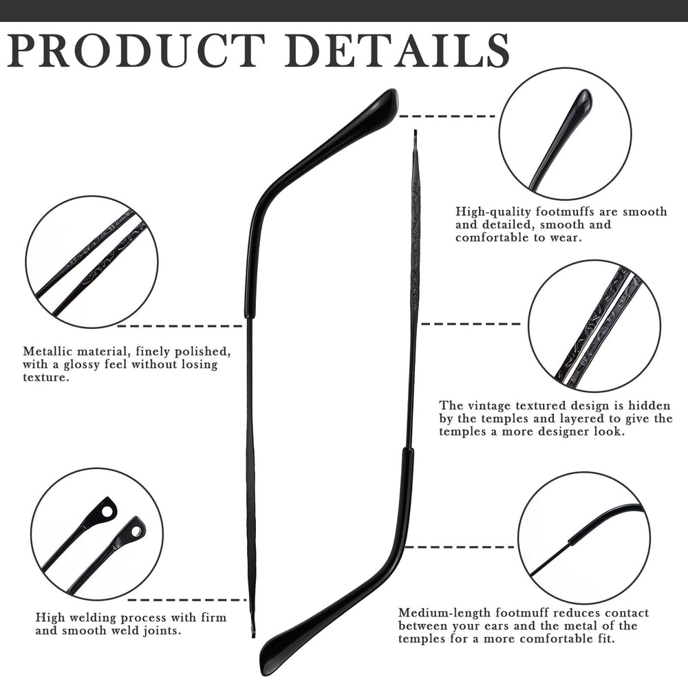 LNQ Lunqi black metal eyewear temple replacement – hinge area close-up