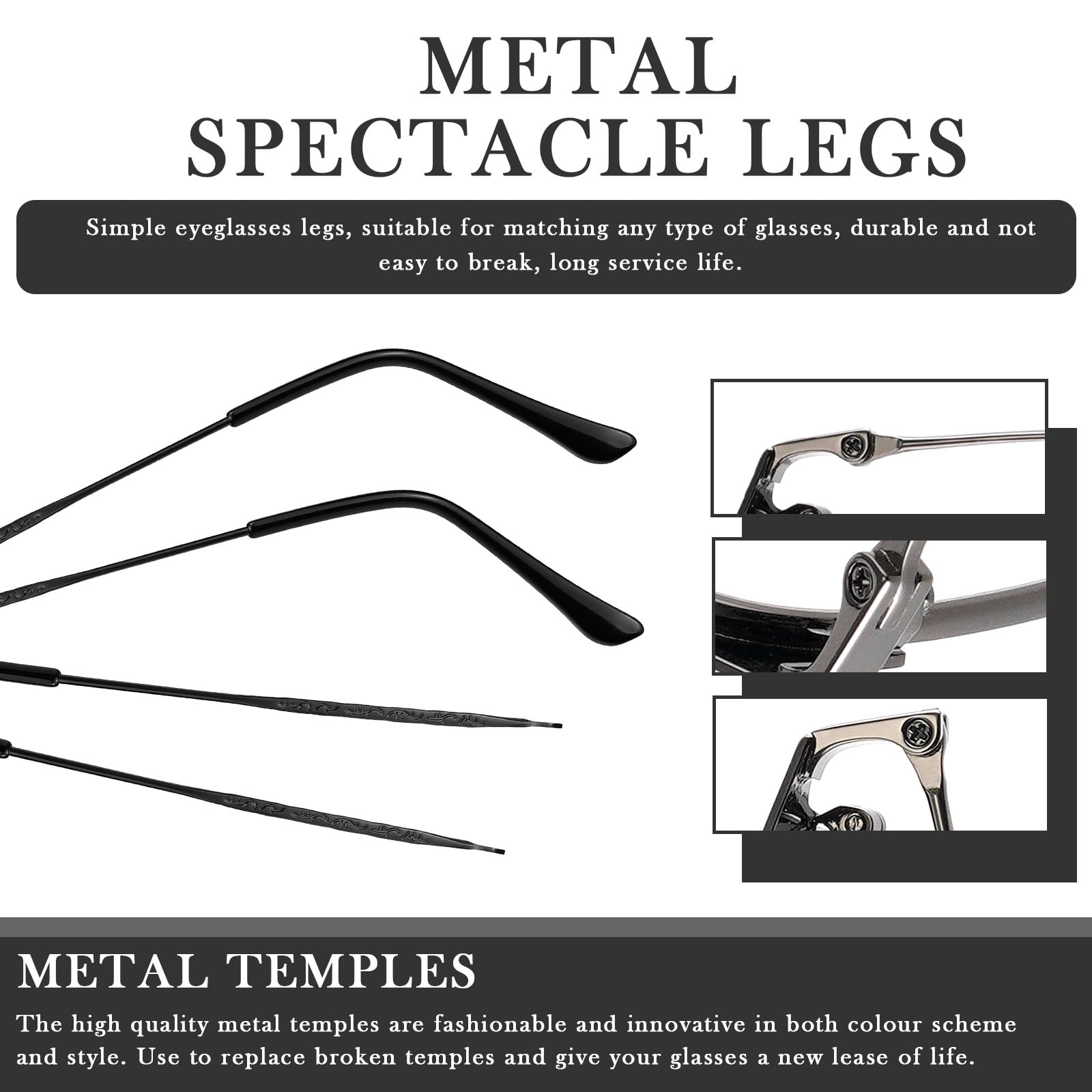 LNQ Lunqi black metal eyewear temple replacement – installation example