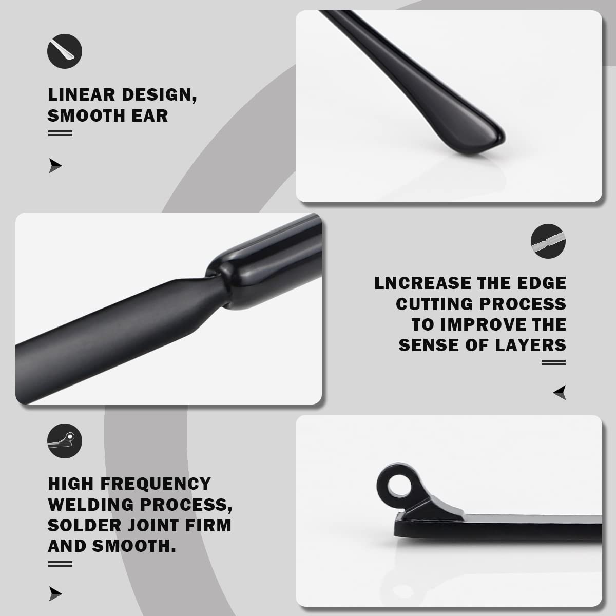 Replacement temple attached to eyewear frame in black