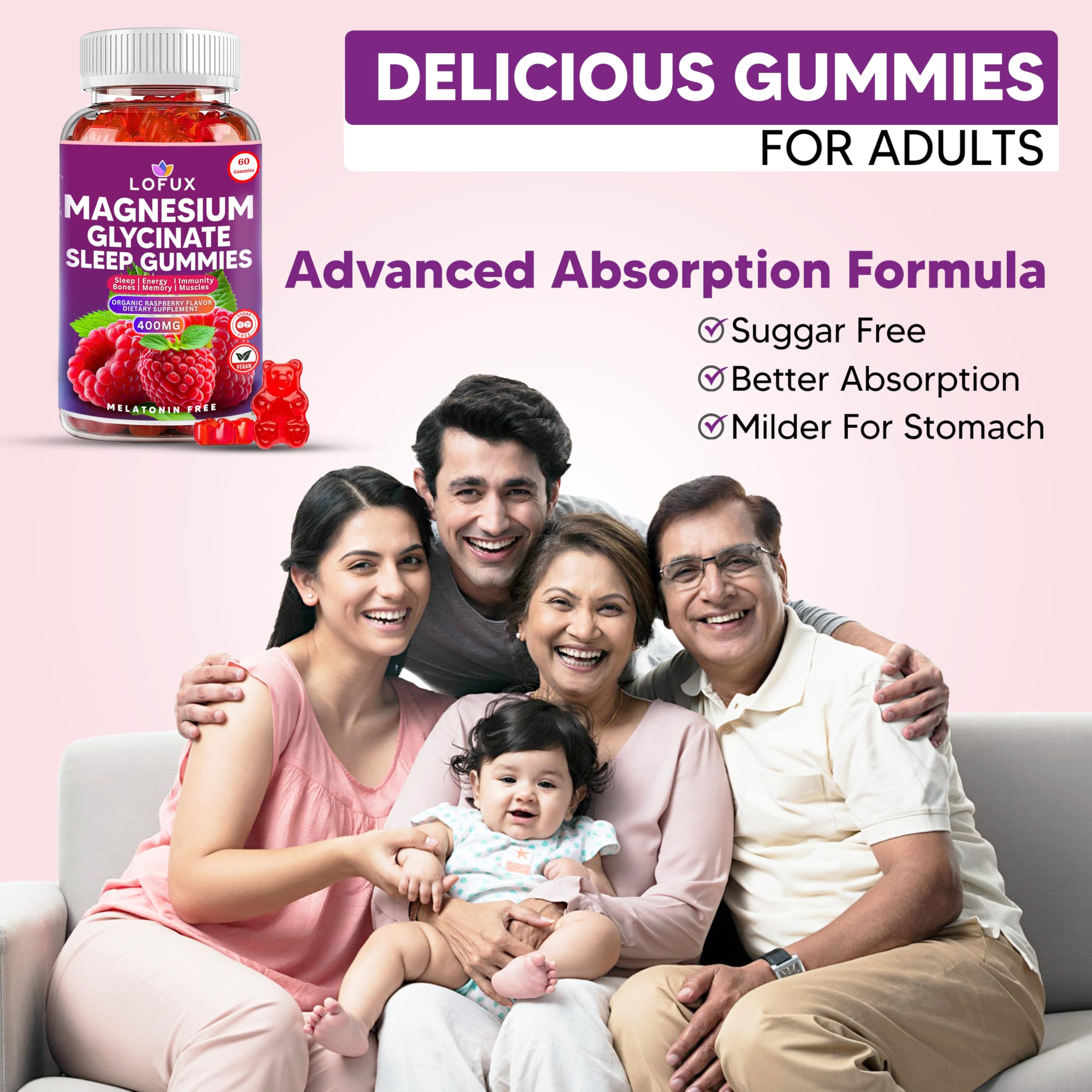 Daily-use on-the-go image of Lofux Magnesium Glycinate Gummies