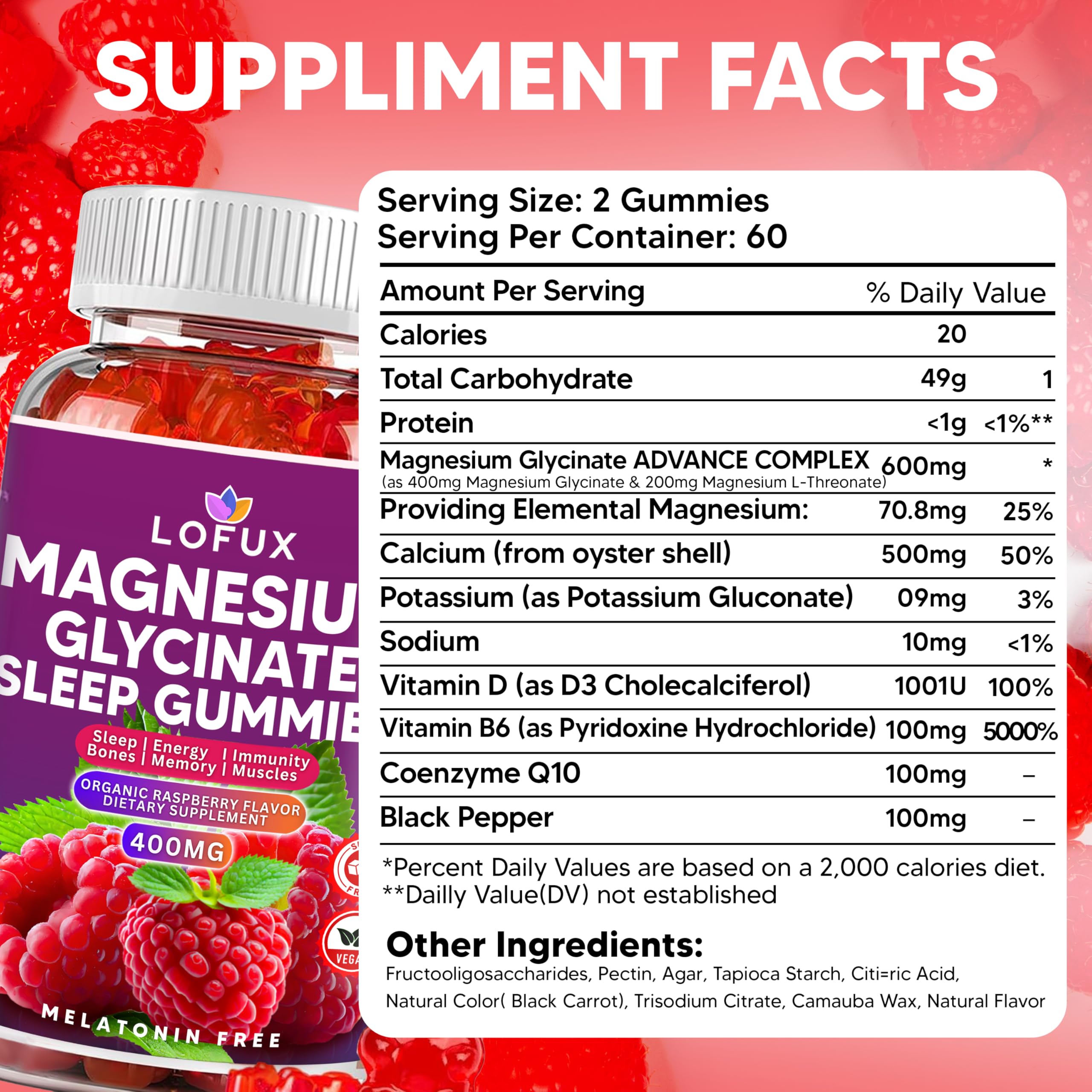 Packaging image for Lofux Magnesium Glycinate Gummies 60 count