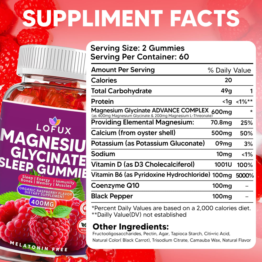 Packaging image for Lofux Magnesium Glycinate Gummies 60 count