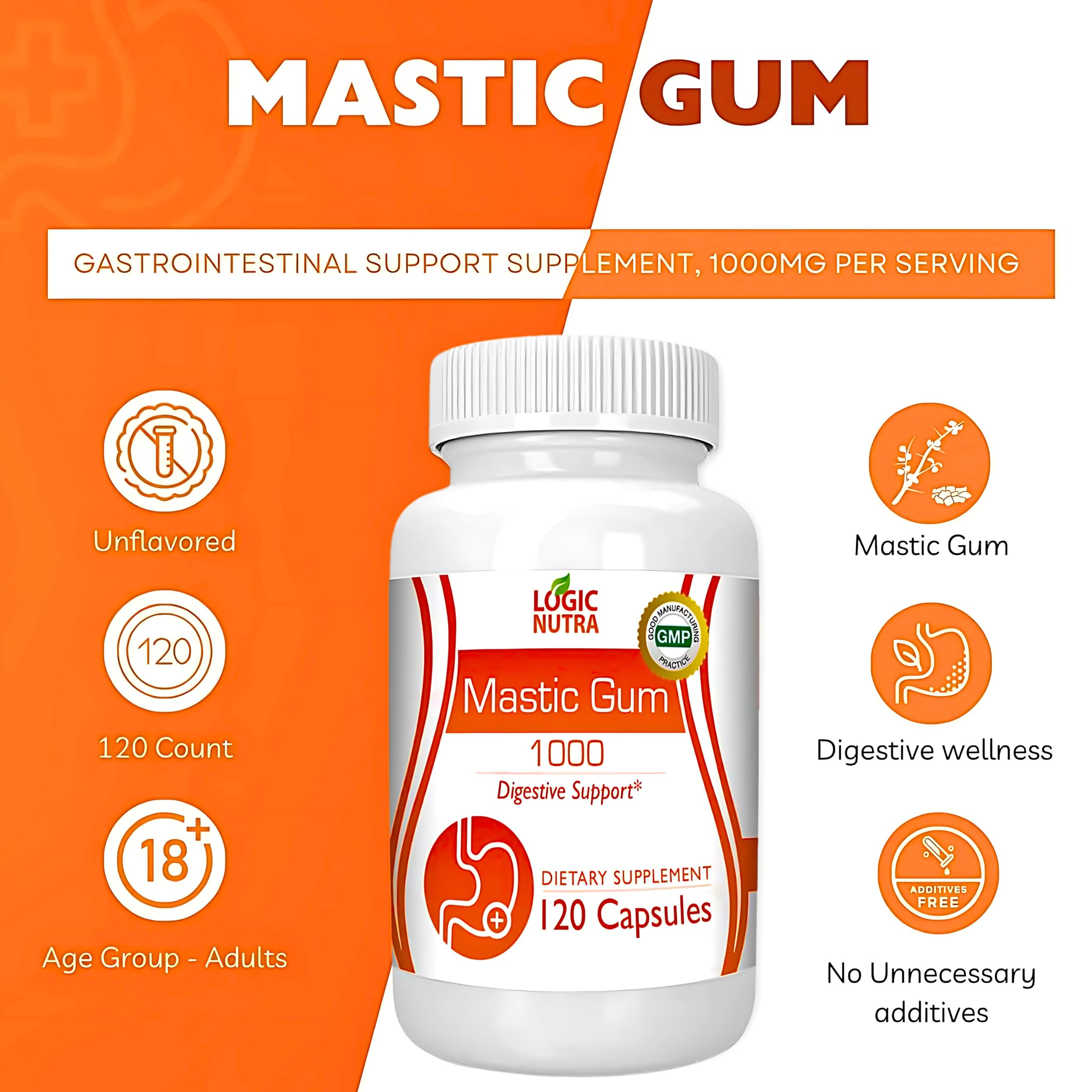 Packaging label for Logic Nutra Premium Mastic Gum Capsules