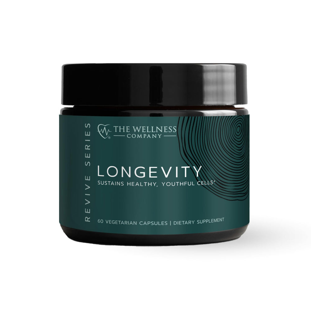 Longevity bottle with product ingredients layout