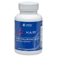 Longevity by Nature H.A.95 Hyaluronic Acid supplement bottle with 60 capsules — front view