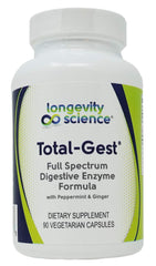 Longevity Science Total Gest Full Spectrum Digestive Enzyme Formula bottle with 90 vegetarian capsules