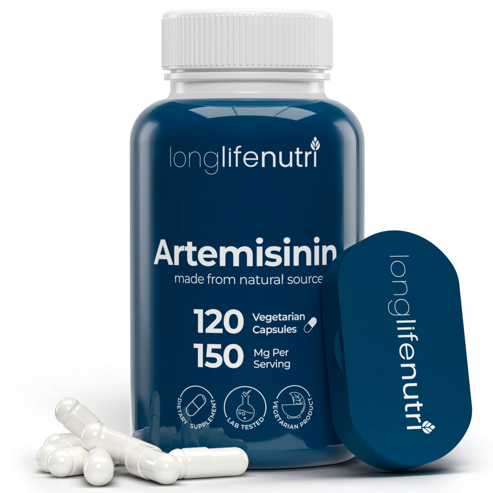 Bottle of LongLifeNutri Artemisinin 150mg with 120 vegetarian capsules