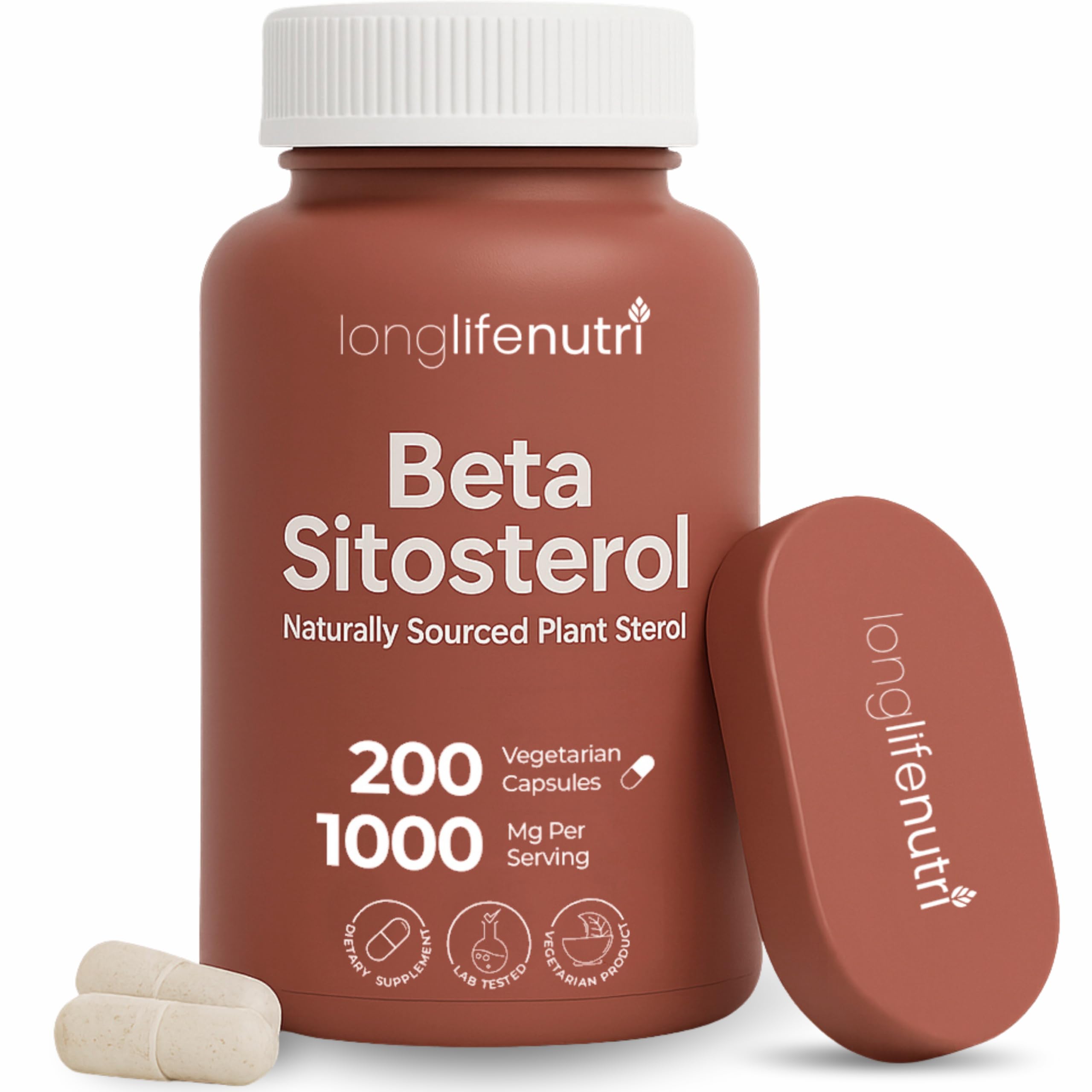 Bottle of LongLifeNutri Beta Sitosterol with 200 vegetarian capsules
