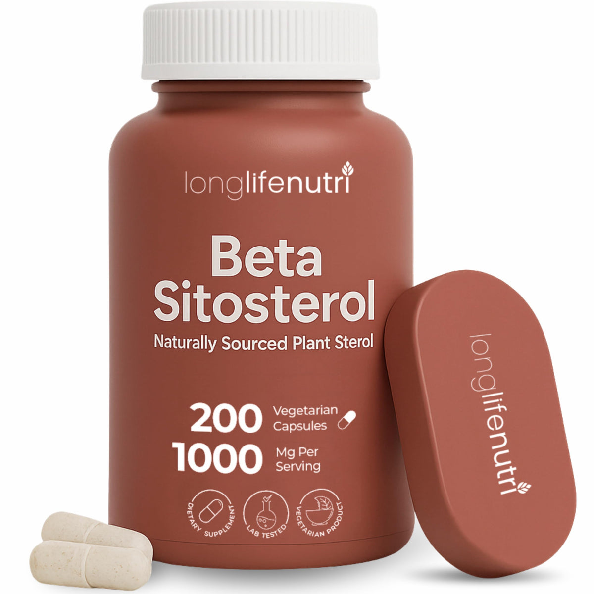 Bottle of LongLifeNutri Beta Sitosterol with 200 vegetarian capsules