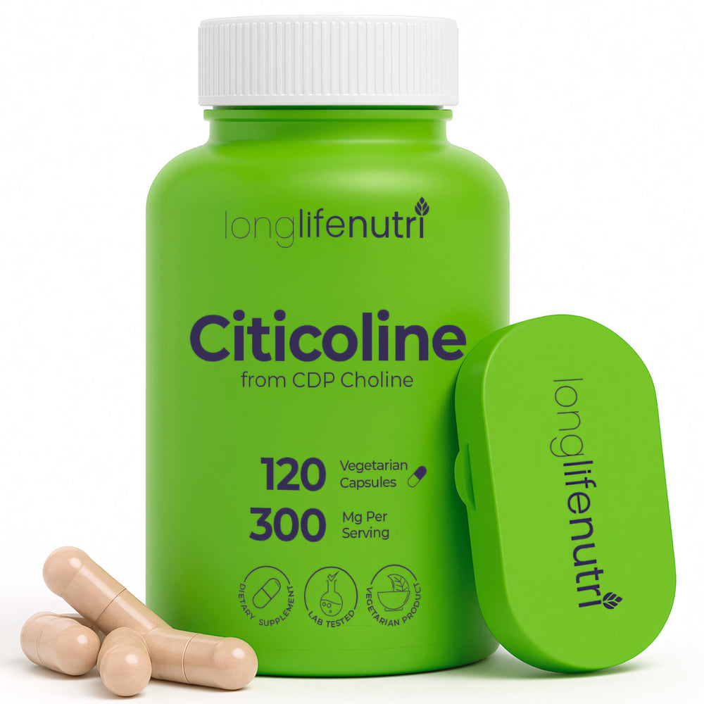 LongLifeNutri Citicoline 300 mg bottle with 120 vegetarian capsules