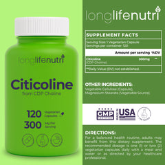 Close-up of a 300 mg CDP-Choline vegetarian capsule