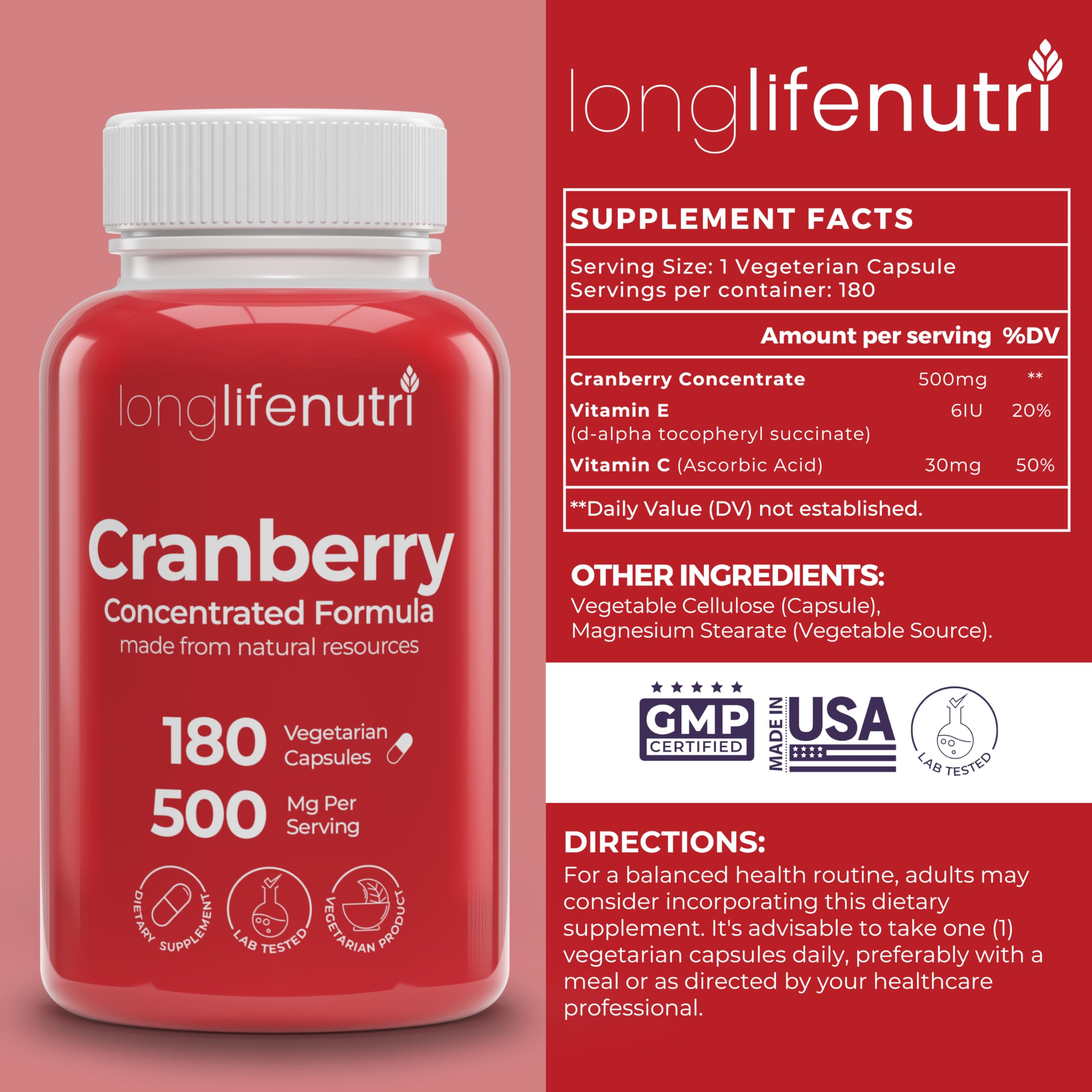 Cranberry supplement with Vitamin C and Vitamin E